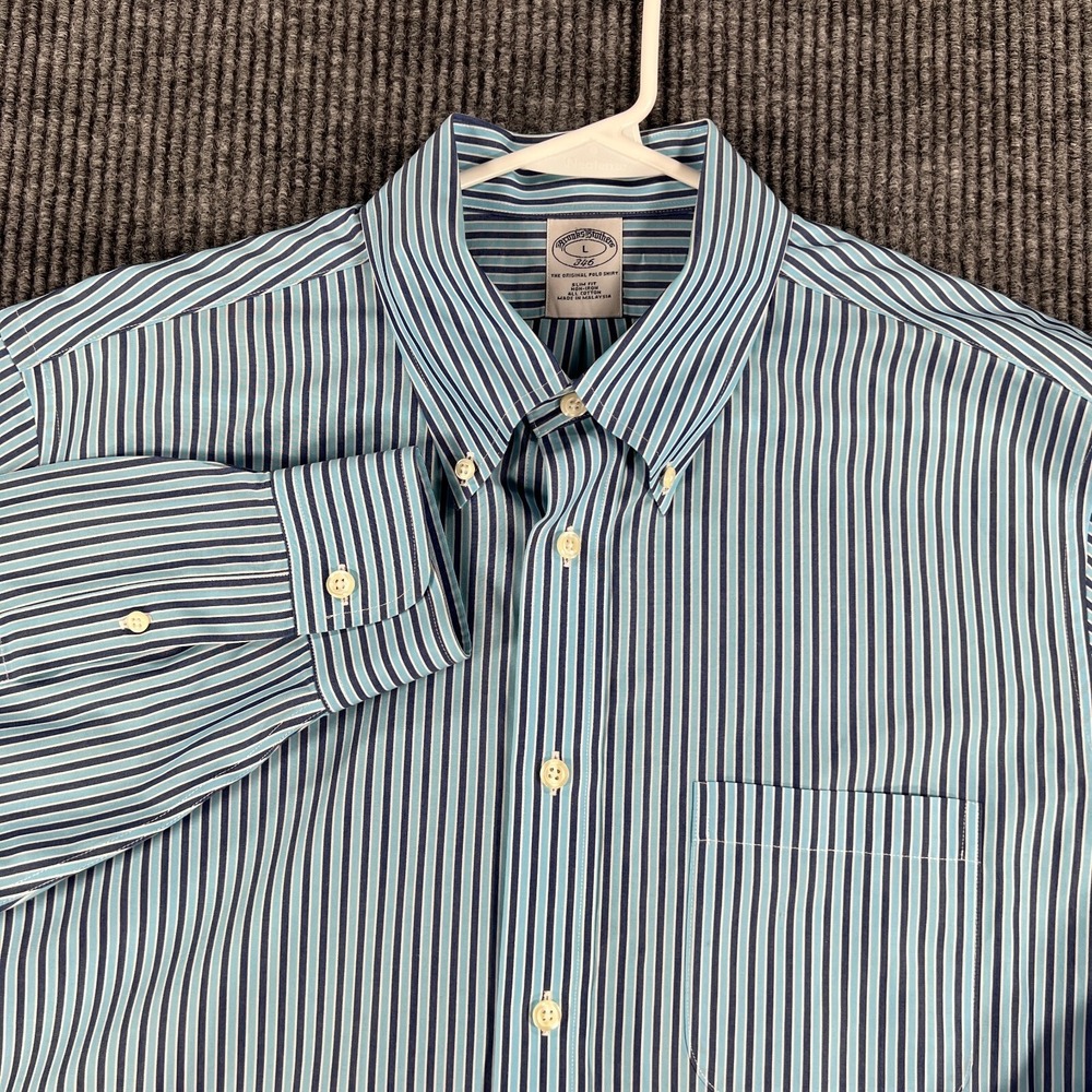Brooks Brothers 346 Shirt Mens Large Blue Striped Long Sleeve Button Down Casual